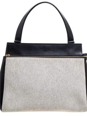 Celine Black Leather & Ivory Canvas Top-Handle Satchel